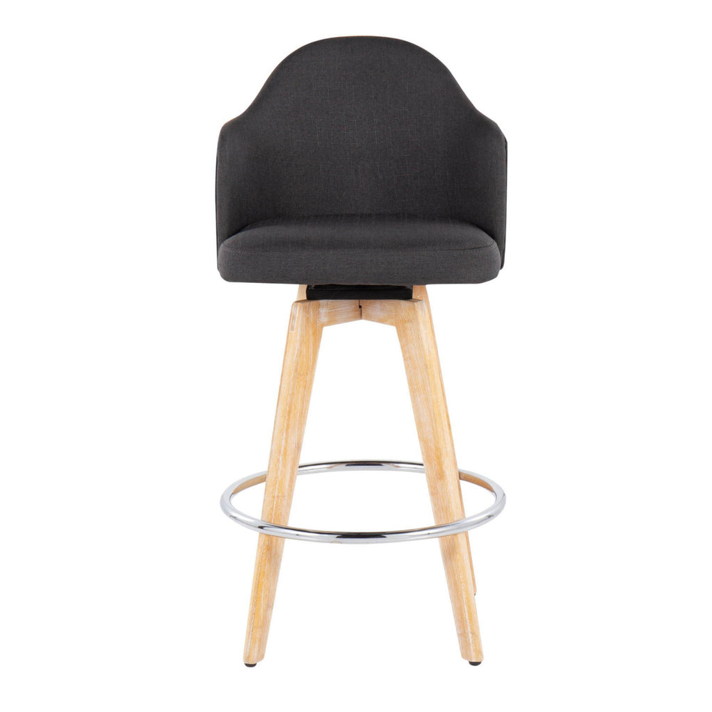 Charcoal Counter Stool with Natural Bamboo Legs and Chrome Metal Footrest L5251