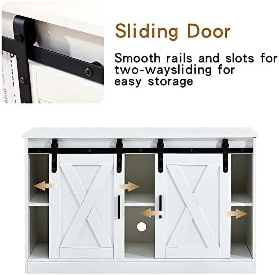 47 Inch White Farmhouse TV Stand with Sliding Barn Door N45510