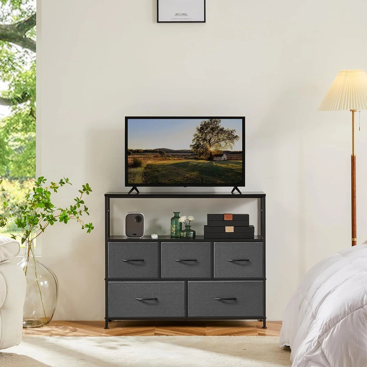 5 Fabric Drawer Dresser with Wood Top and Steel Frame G801531