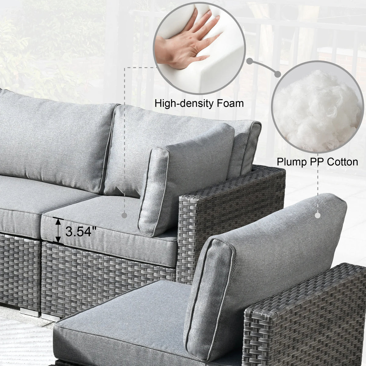 5 Piece Outdoor Patio Furniture Set Wicker Rattan Sectional Couch, Dark Grey X5781