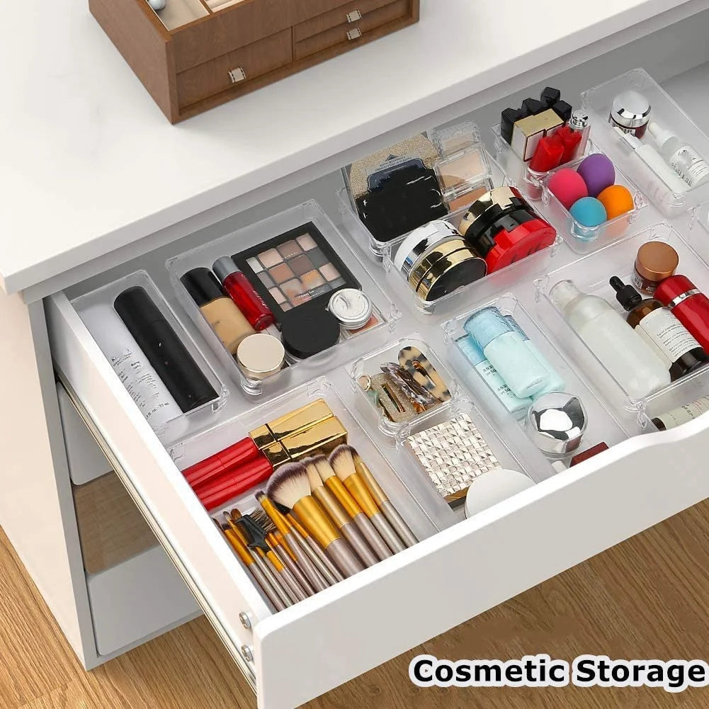 9 Pcs Clear Drawer Organizer Trays Assorted 4-Size Drawer Dividers Y1201