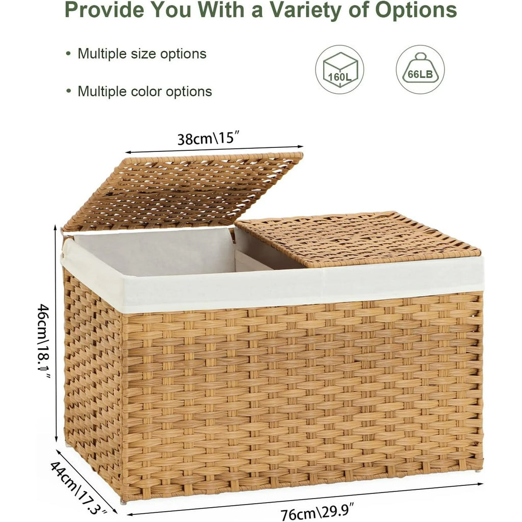 Natural Woven Rattan Storage Basket with Lid 42.3 Gallon Q781288