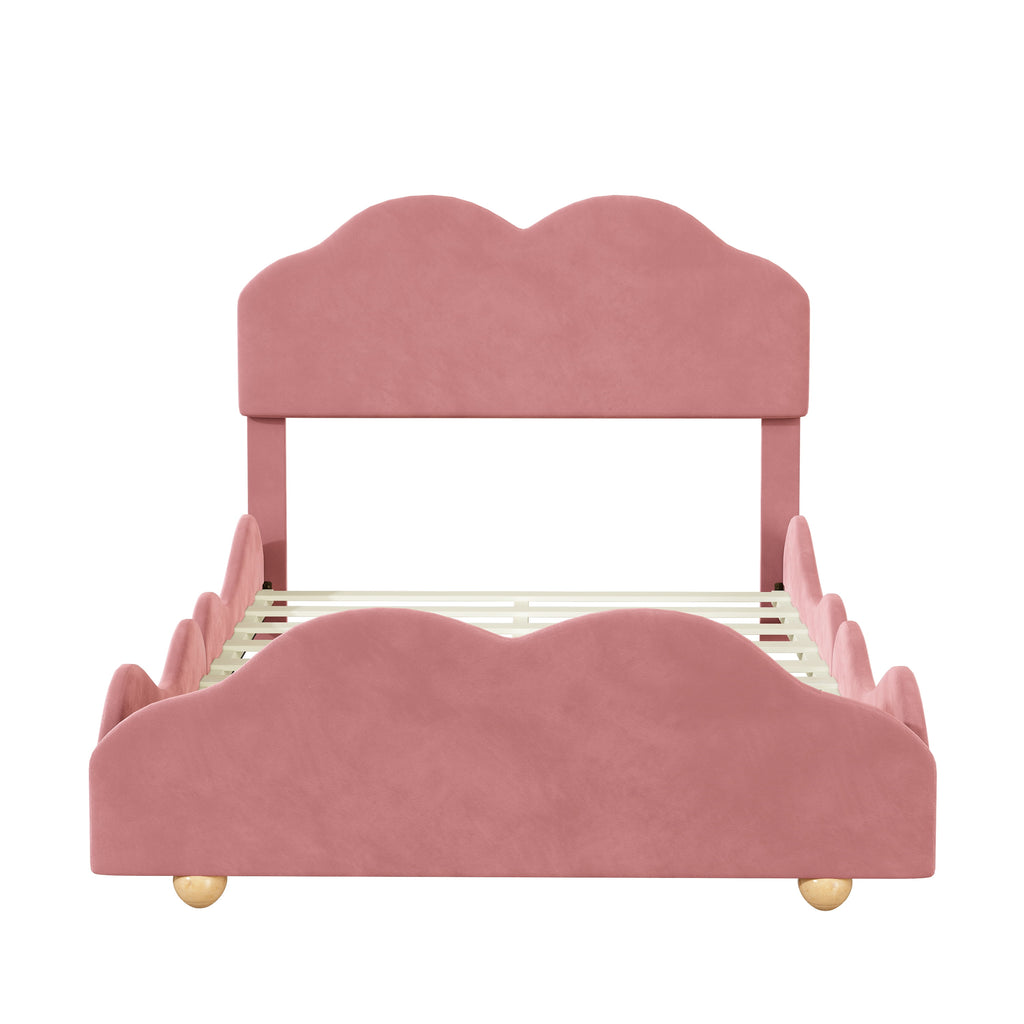 Dark Pink Upholstered Full Size Platform Bed Frame with Headboard D79305