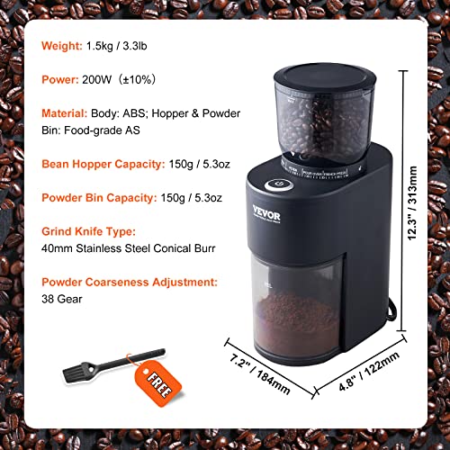 Silver Electric Conical Burr Coffee Grinder with 51 Grind Settings, 9.7 oz R8111