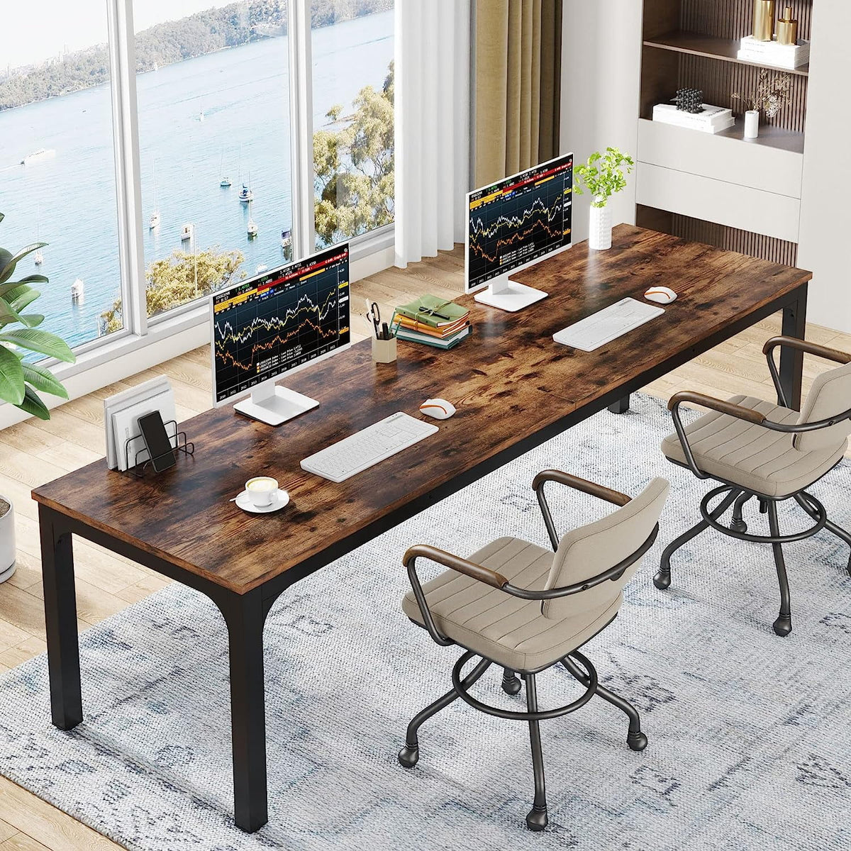 78.7 inches Extra Long Computer Desk with Adjustable Foot Pads, Rustic Brown L958