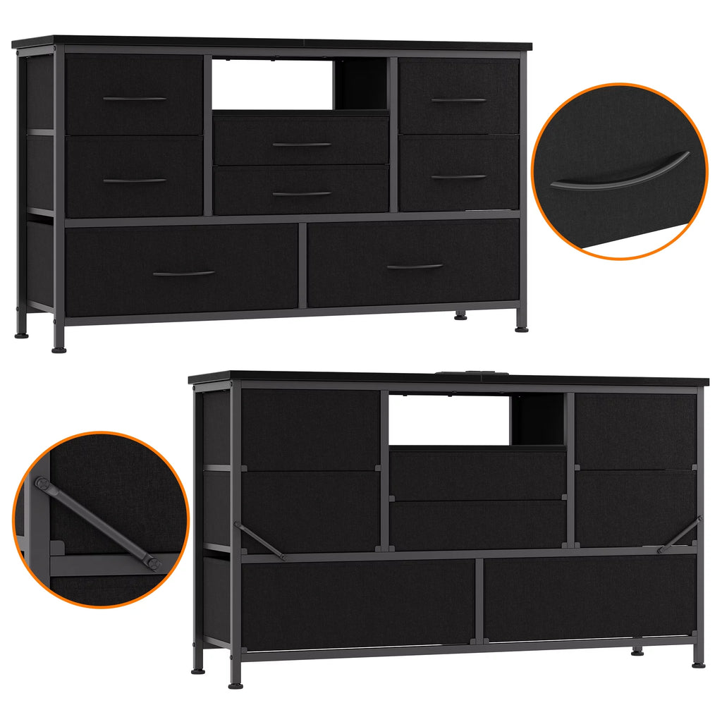 8 Drawer Dresser TV Stand with Electrical Outlet and LED Lights A75108