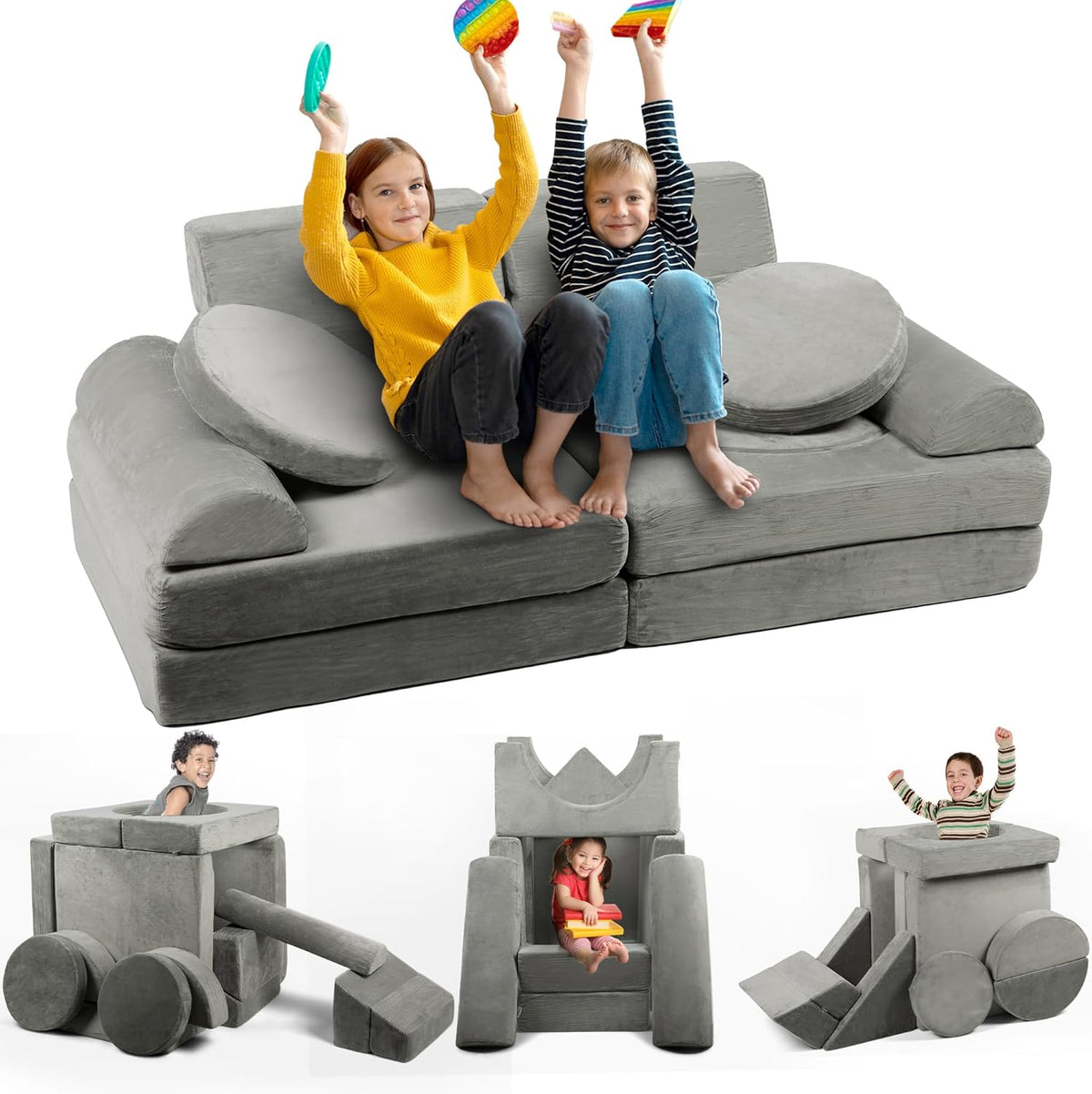 15 Pieces Buildable Plush Play Couch Panels with Ball Pit Square Z632