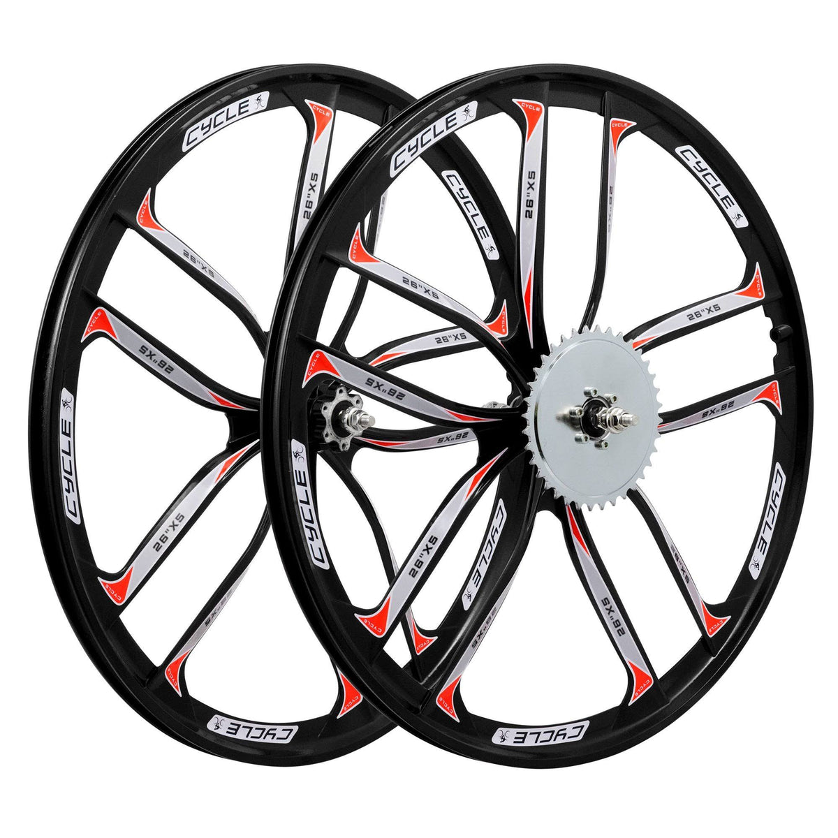 26 inch Heavy Duty 10 Spoke Star Motorized Bike Mag Wheel Set (Black) Y678535
