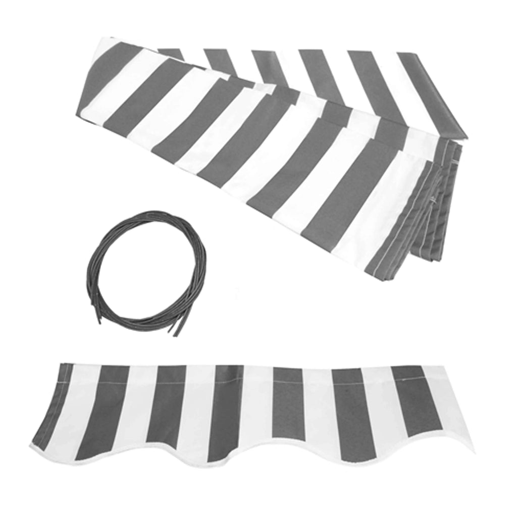 Gray White Striped Motorized Retractable Patio Awning M132592