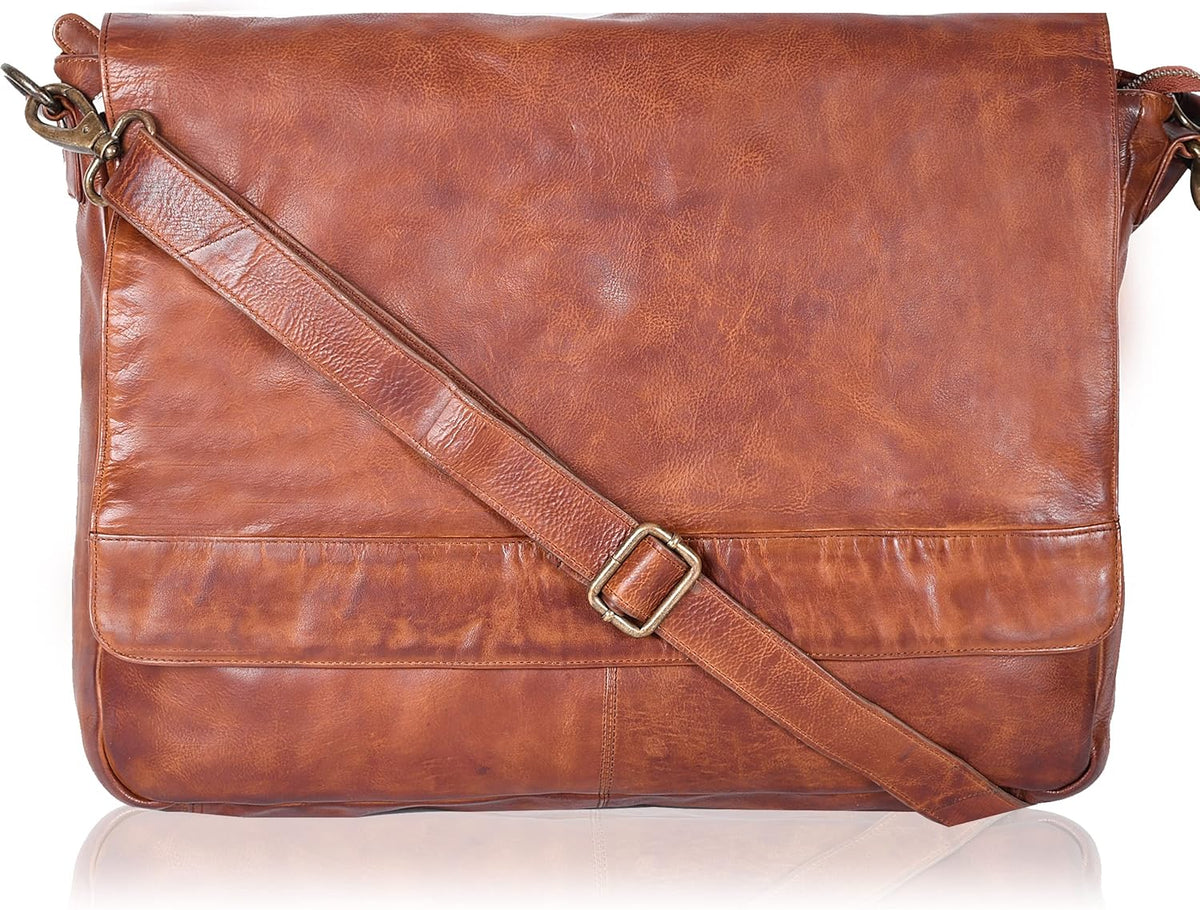 Vintage Leather Messenger Bag Document Briefcase Satchel D82437