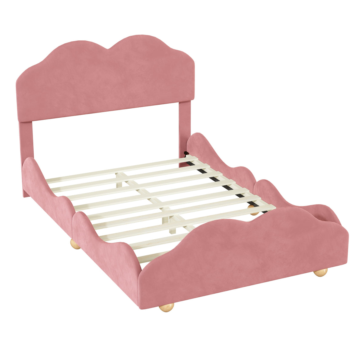 Dark Pink Upholstered Full Size Platform Bed Frame with Headboard D79305