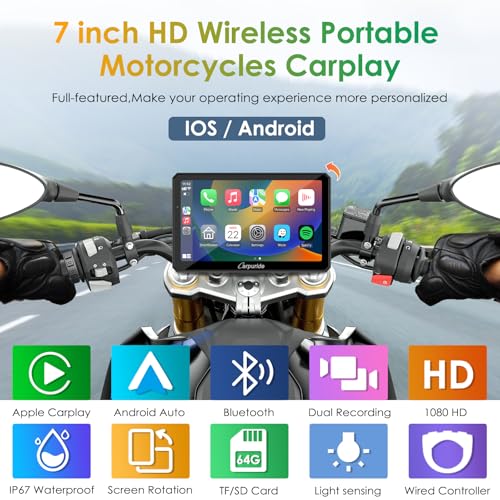 7" Waterproof Motorcycle Carplay Screen with Dual Dash Cam P4909