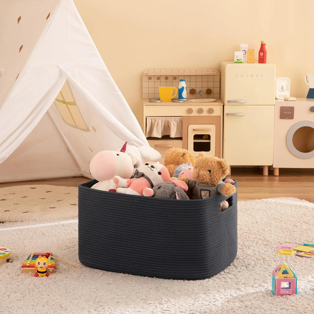 75L Large Woven Cotton Rope Blanket Storage Basket with Handle N80399