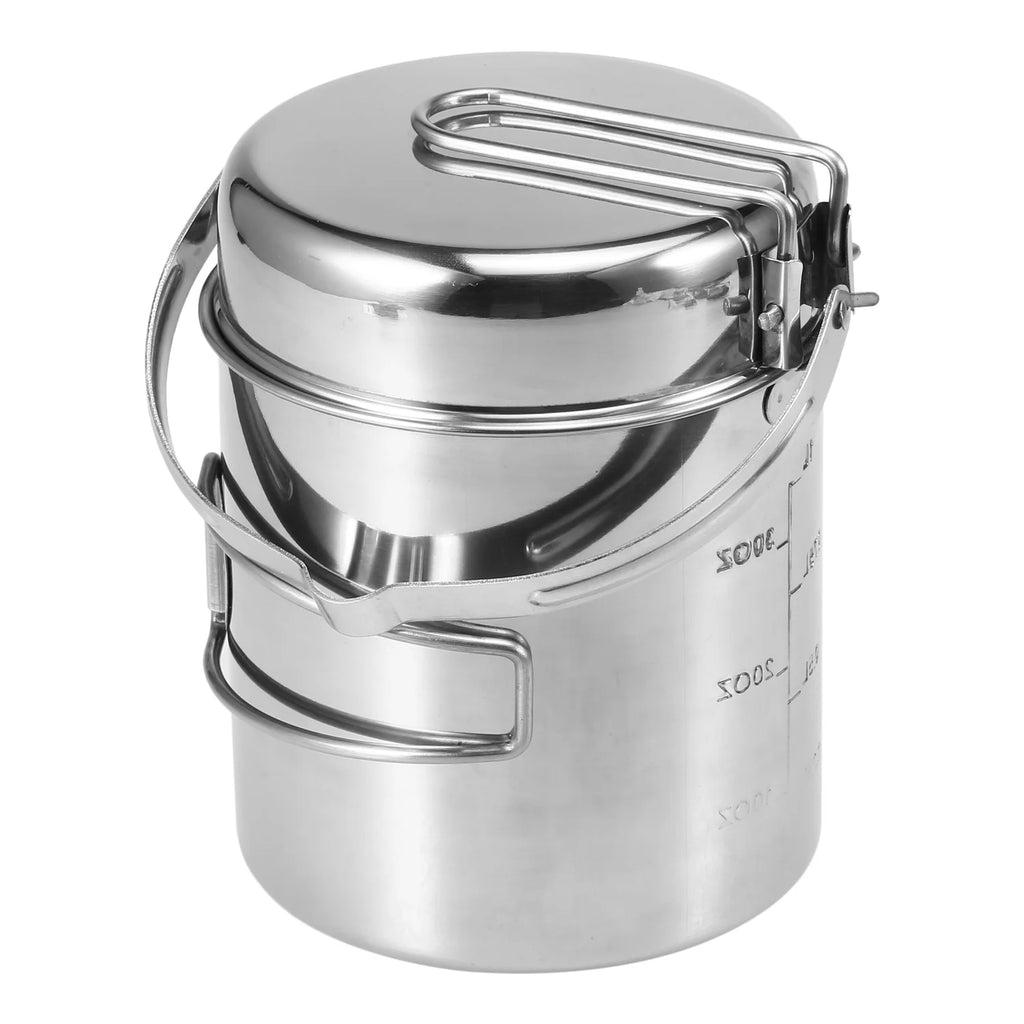1L Stainless Steel Portable Camping Pot with Foldable Handle Z782