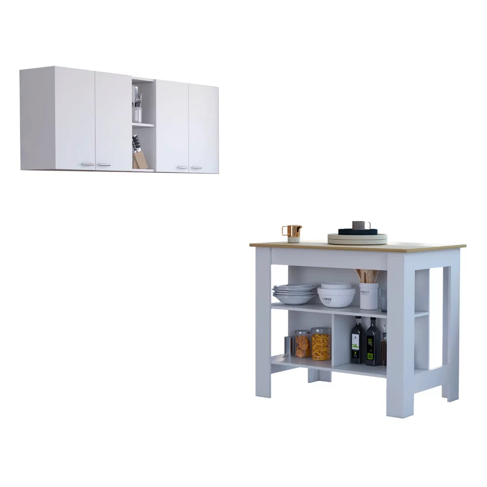 7-Shelf 4-Door 2-Piece Kitchen Set White and Light Oak E58982