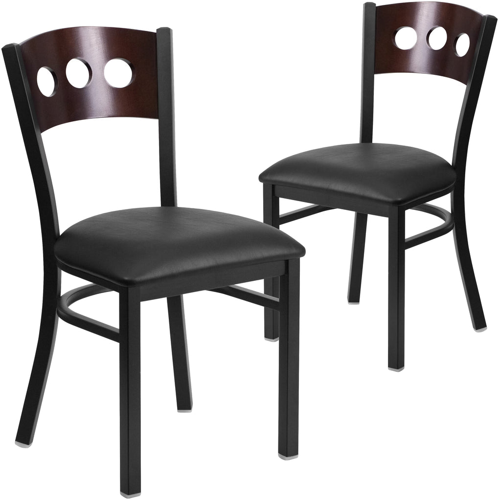 Black Metal Restaurant Chair with Walnut Wood Back and Vinyl Seat F854