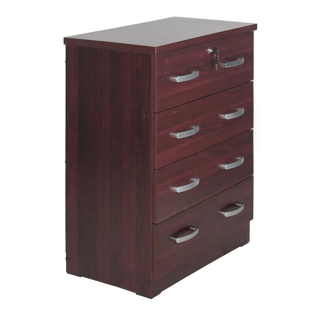Pine Twin Bed and Dresser with Lock in Mahogany I4766