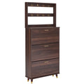 Brown Hall Tree with 12 Hooks & 3 Shoe Cabinets Y435805