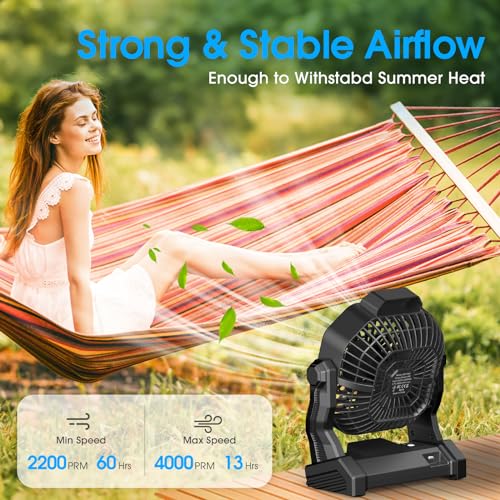 9 Inch Rechargeable Battery Powered Camping Fan with LED Lantern S243120