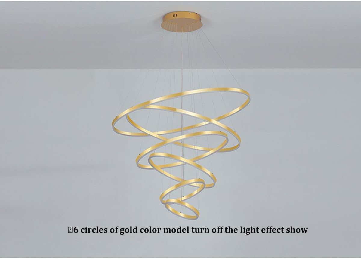 6 Rings Gold LED Chandelier with Remote Control Q655935
