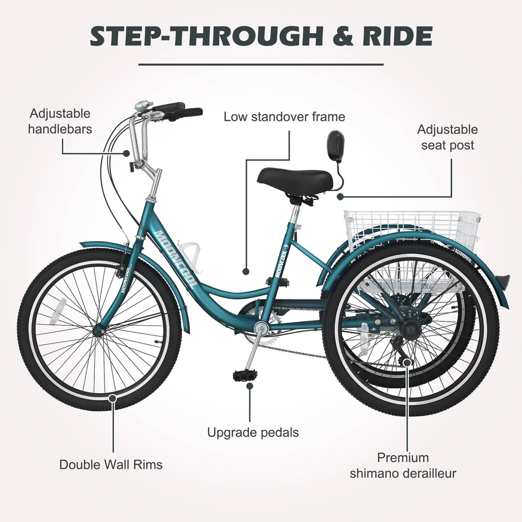 Tricycle 20" Wheels 7-Speed 3 Wheels Bike with Basket P50239