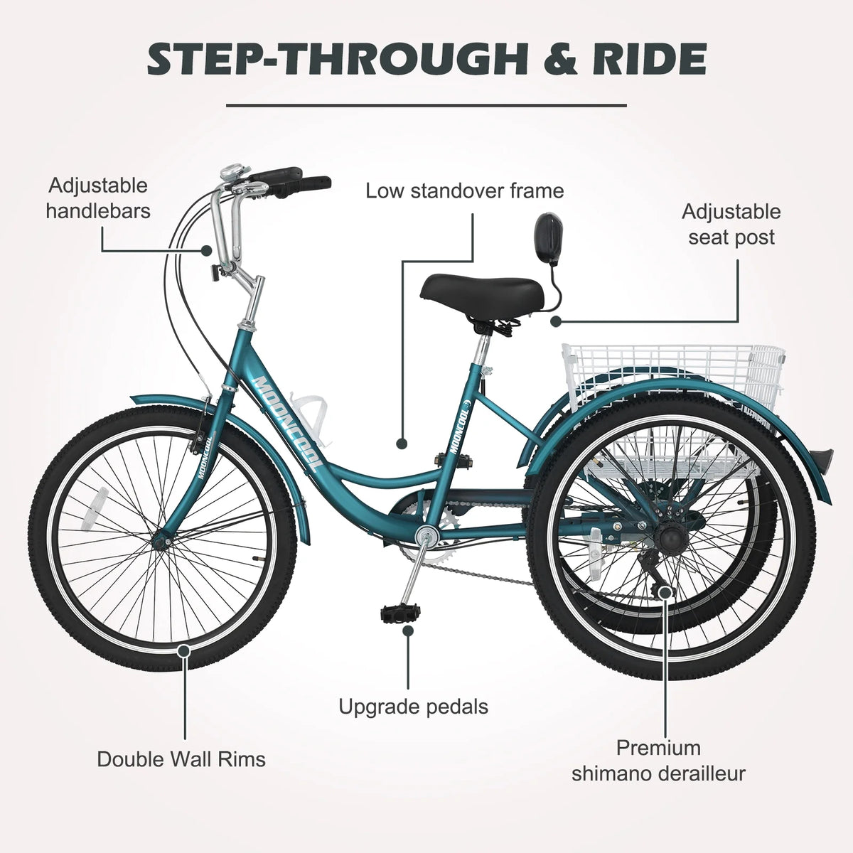 Tricycle 20" Wheels 7-Speed 3 Wheels Bike with Basket P50239