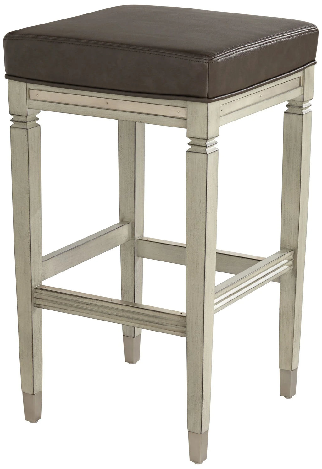 Wood Bar Stool Gray Faux Leather Footrest F2300