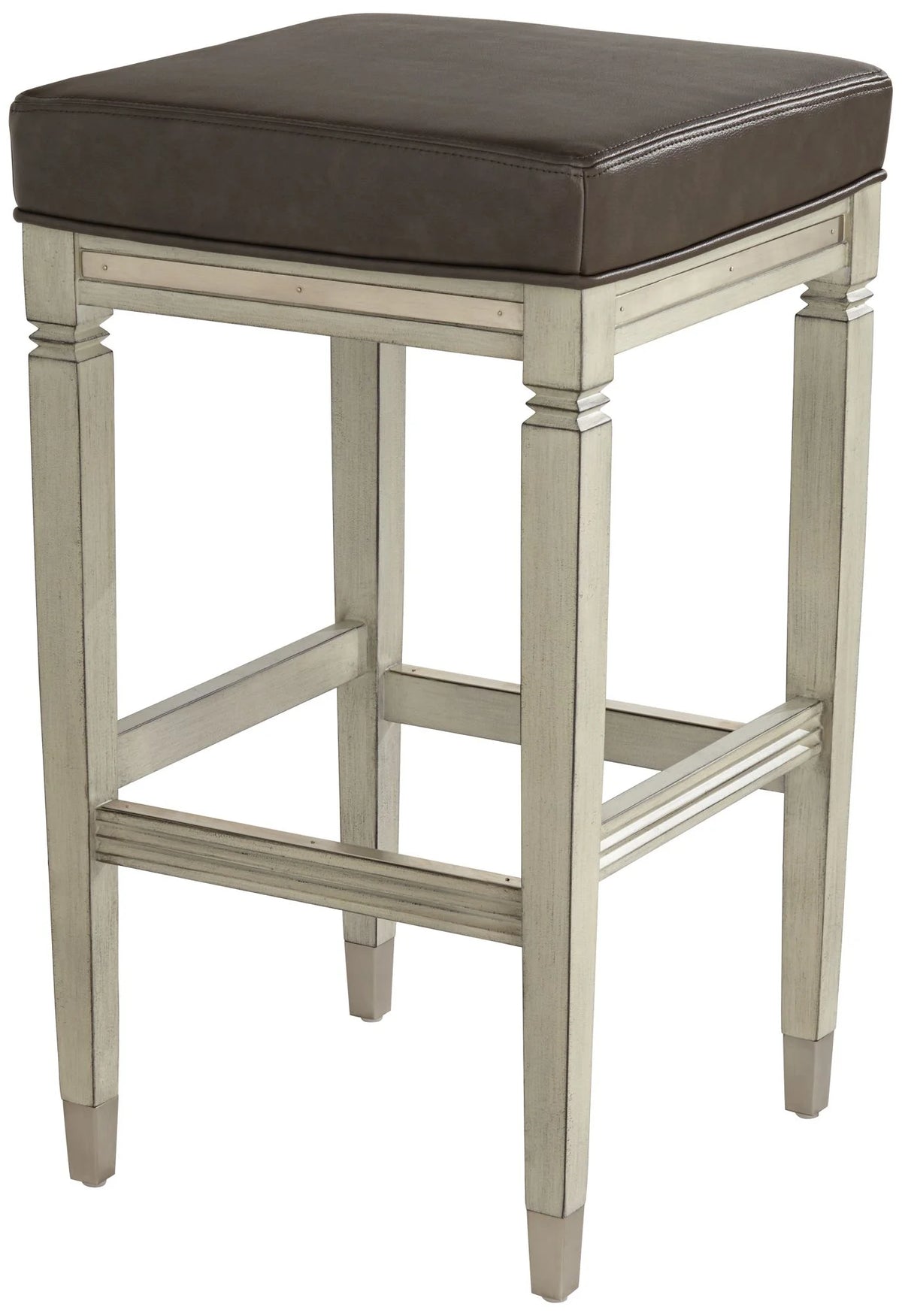 Wood Bar Stool Gray Faux Leather Footrest F2300