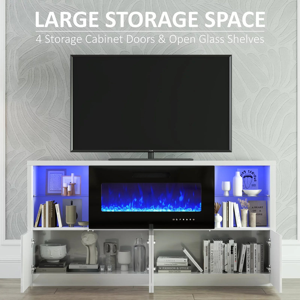 White Electric Fireplace TV Stand up to 75" V57773