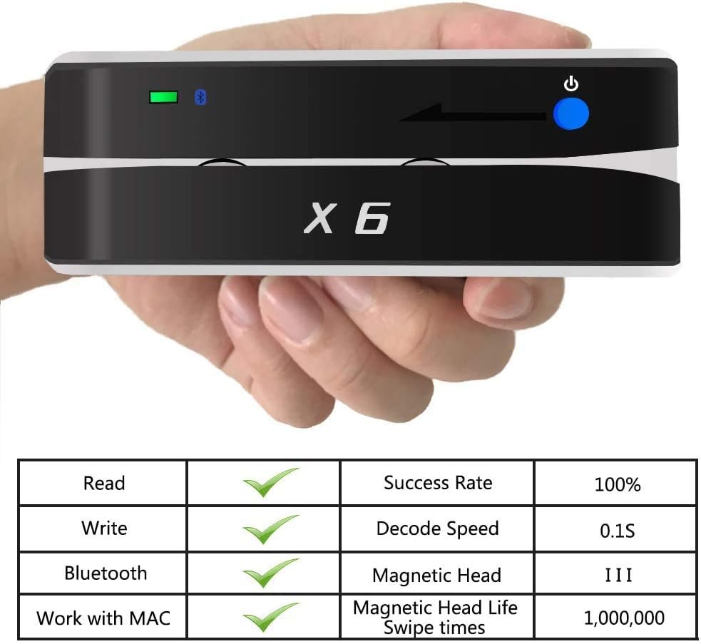 X6 Bluetooth Card Reader Writer USB 3 Tracks Swipe Encoder W9020