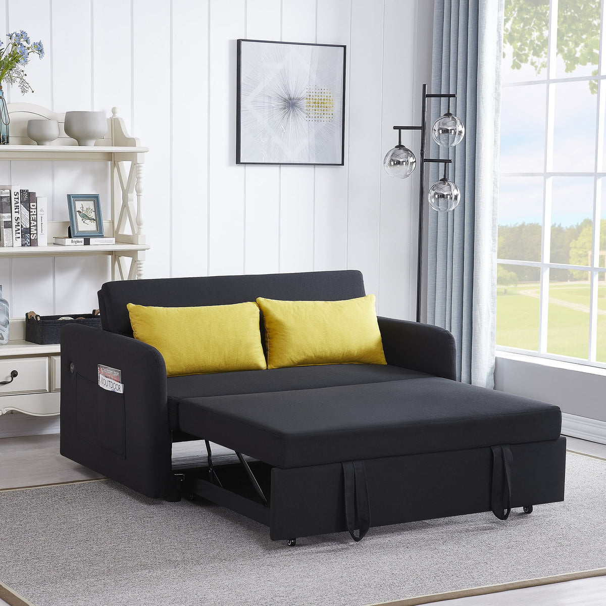 Convertible Sleeper Sofa Bed Polyester Futon Couch Loveseat with Pillows Z606