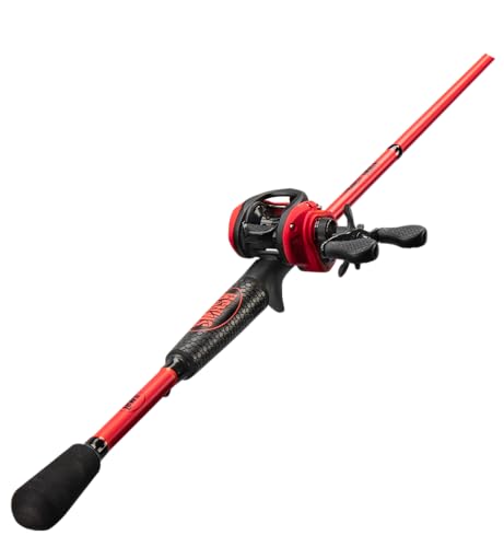 Fluorescent Red Baitcast Reel and Fishing Rod Combo L8377