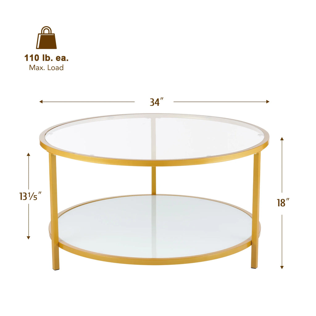 Glass Coffee Table with Storage Shelf Metal Frame Gold P4072
