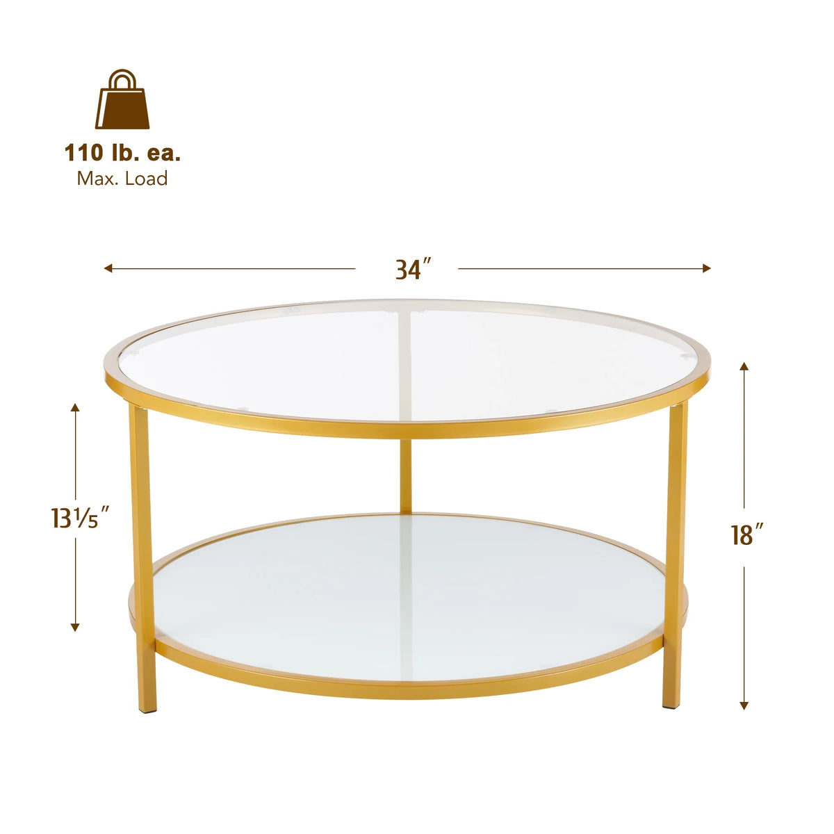 Glass Coffee Table with Storage Shelf Metal Frame Gold P4072
