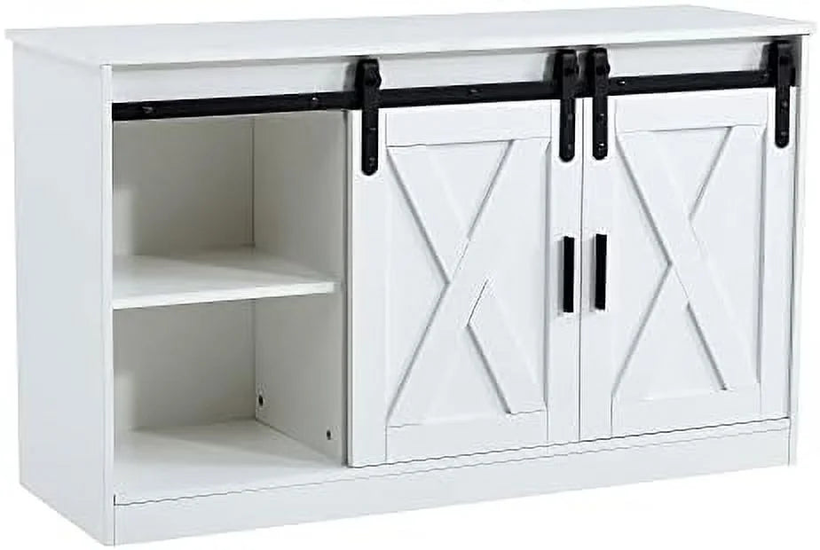 47 Inch White Farmhouse TV Stand with Sliding Barn Door N45510