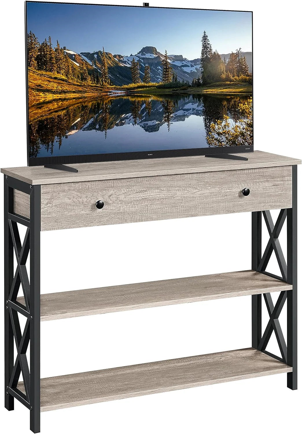 Grey TV Stand with Drawer and Open Storage Shelves M285535