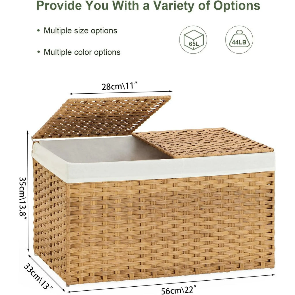 Natural Woven Rattan Storage Basket with Lid 42.3 Gallon Q781288