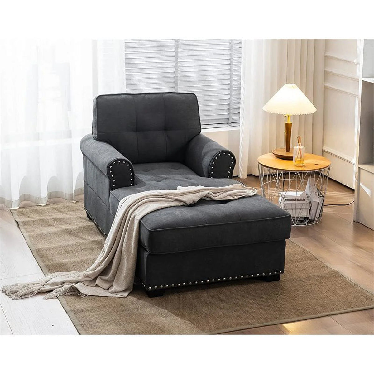 Gray Linen Fabric Indoor Chaise Lounge C539