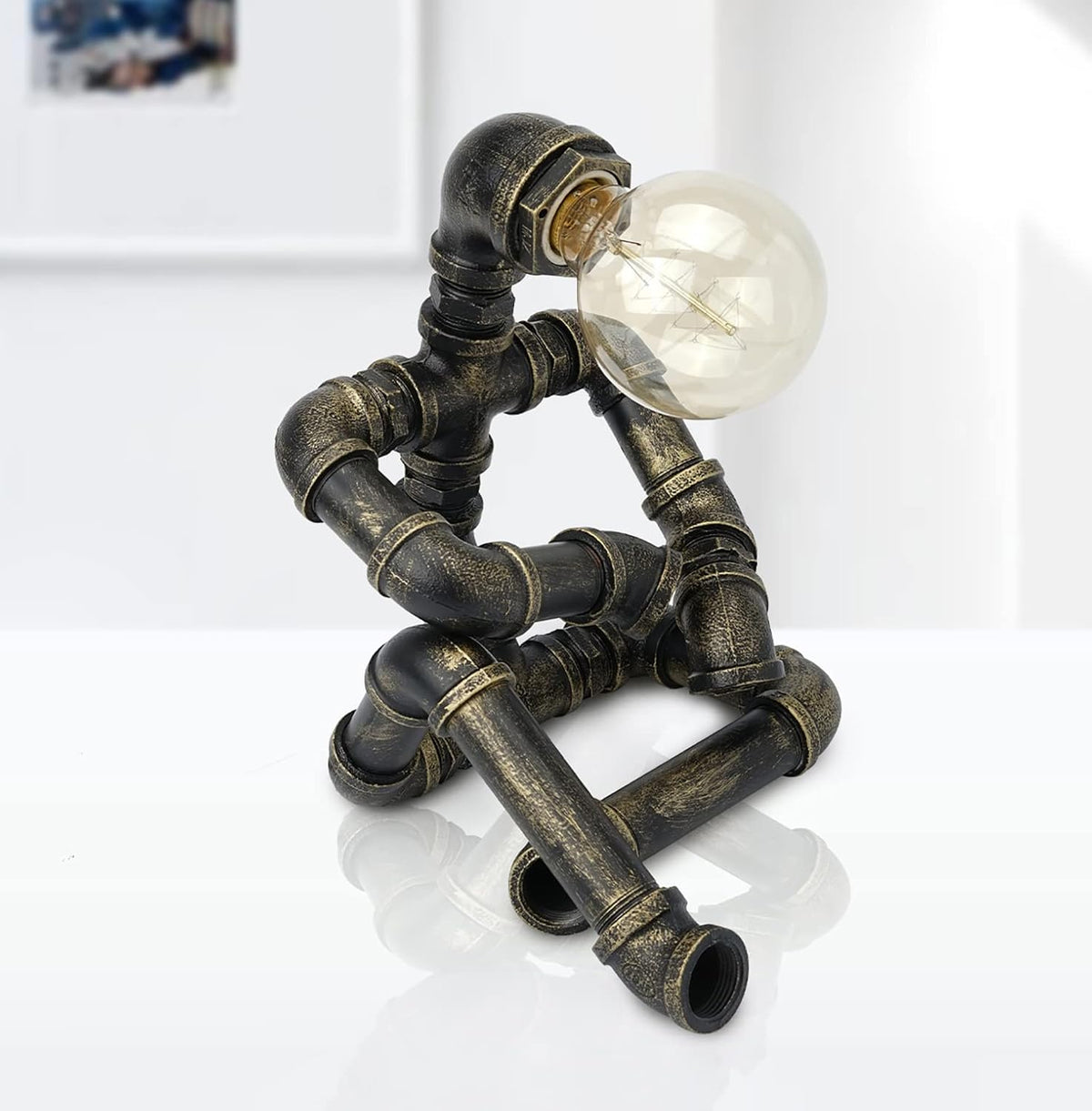 Bronze Iron Pipe Table Lamp with Button Switch V4960