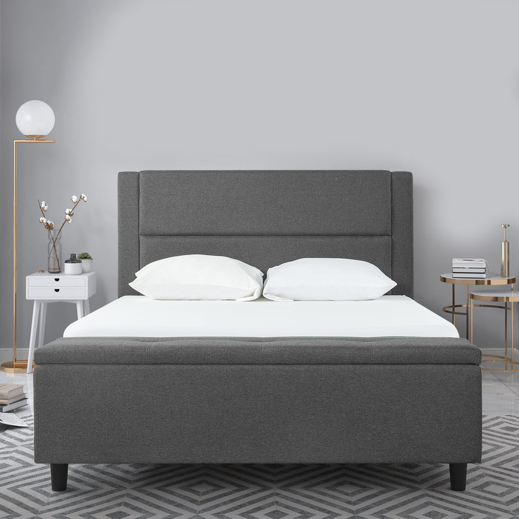Queen Upholstered Platform Bed with Storage Bench D2116