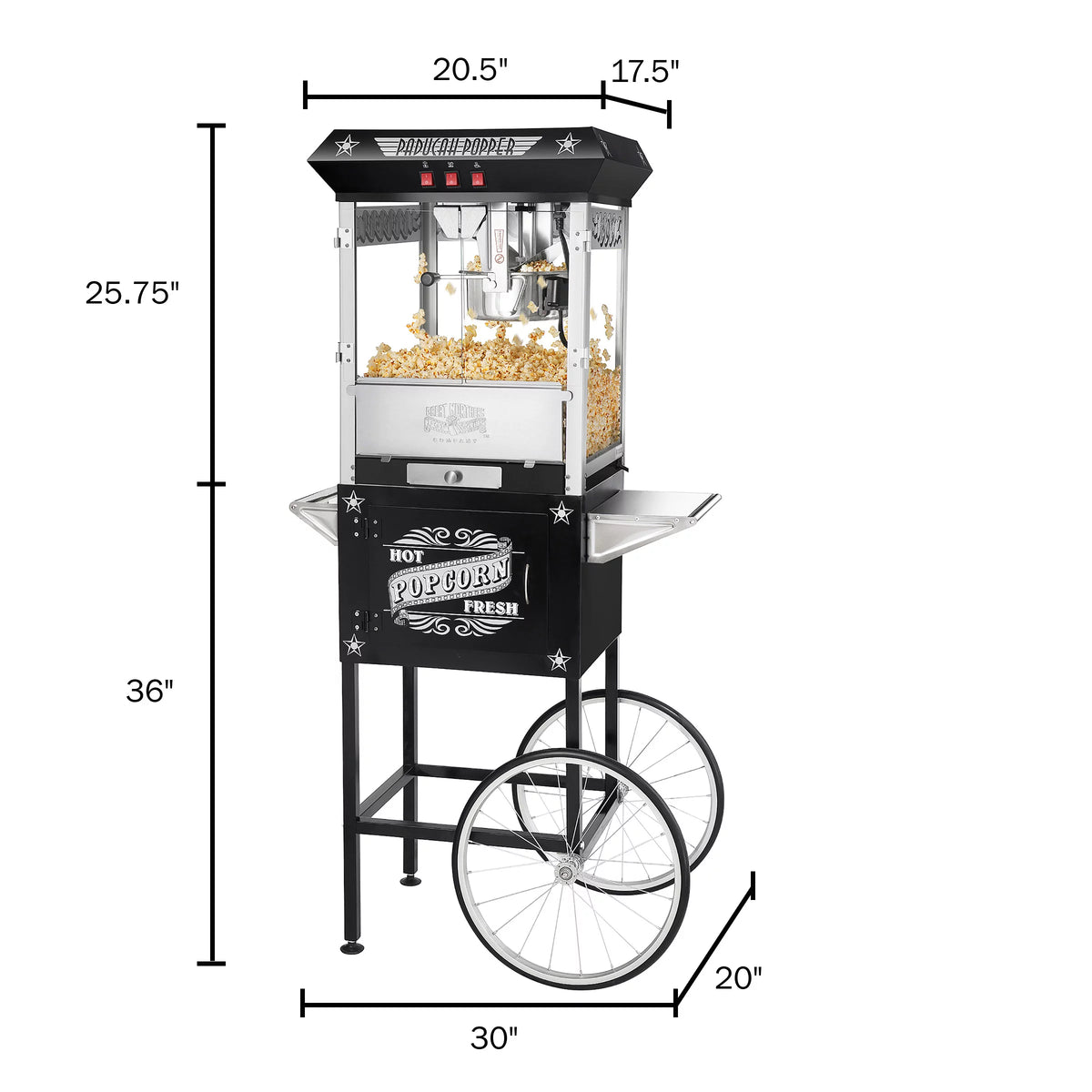 Black Antique Style 8oz Popcorn Popper Machine with Cart P2175
