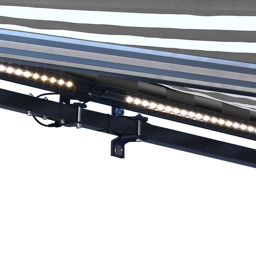 Gray White Striped Motorized Retractable Patio Awning M132592