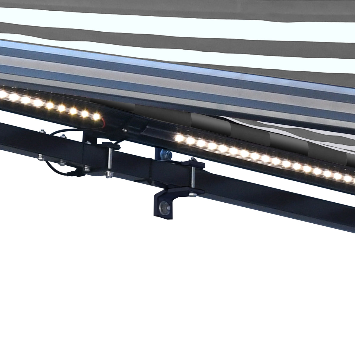 Gray White Striped Motorized Retractable Patio Awning M132592