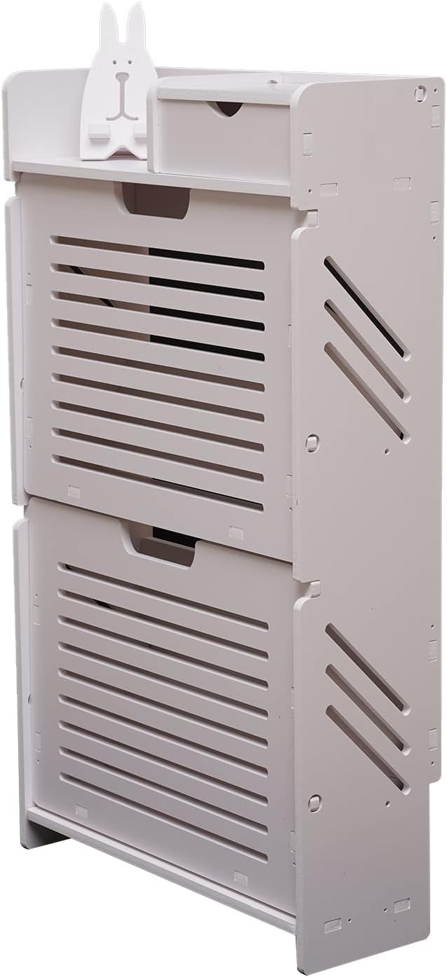 White 2 Tier Narrow Shoe Cabinet K3150