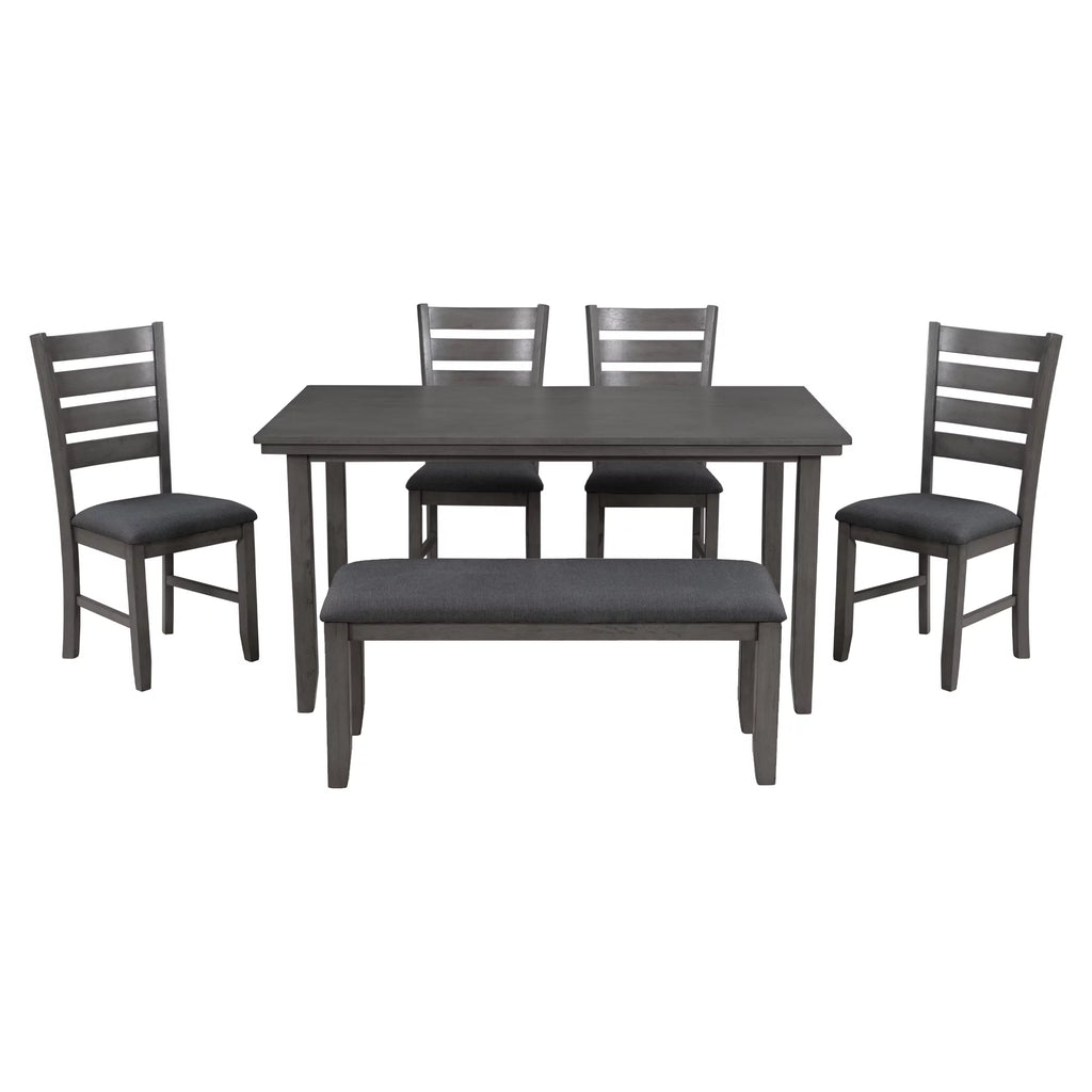 Gray Wood Dining Table and Chairs with Bench Q15730