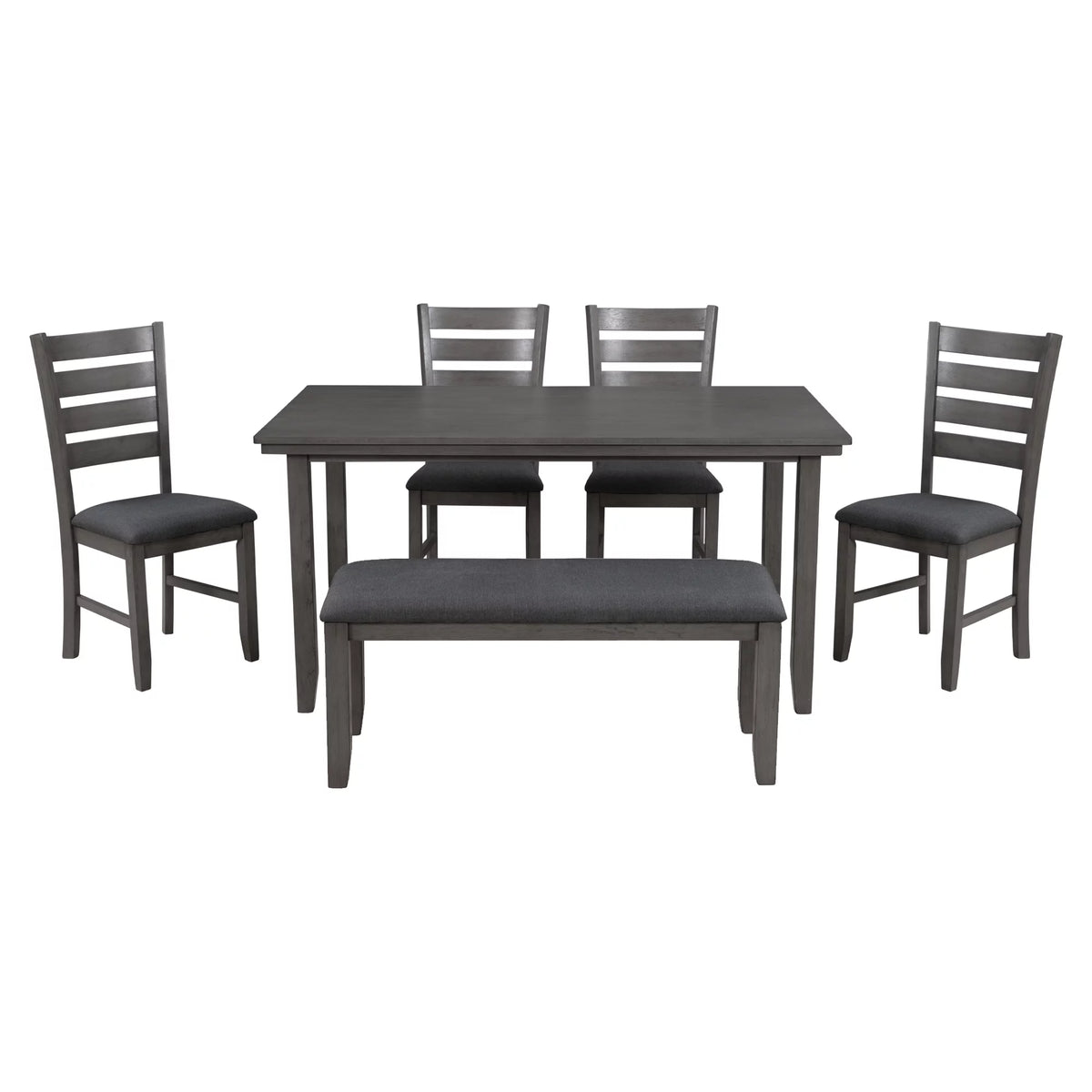 Gray Wood Dining Table and Chairs with Bench Q15730