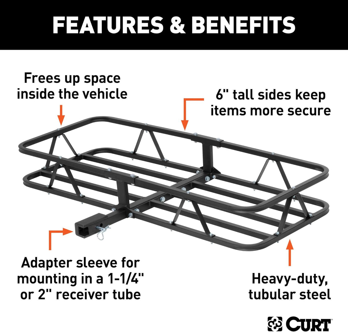 Black Steel Basket Hitch Cargo Carrier P6165