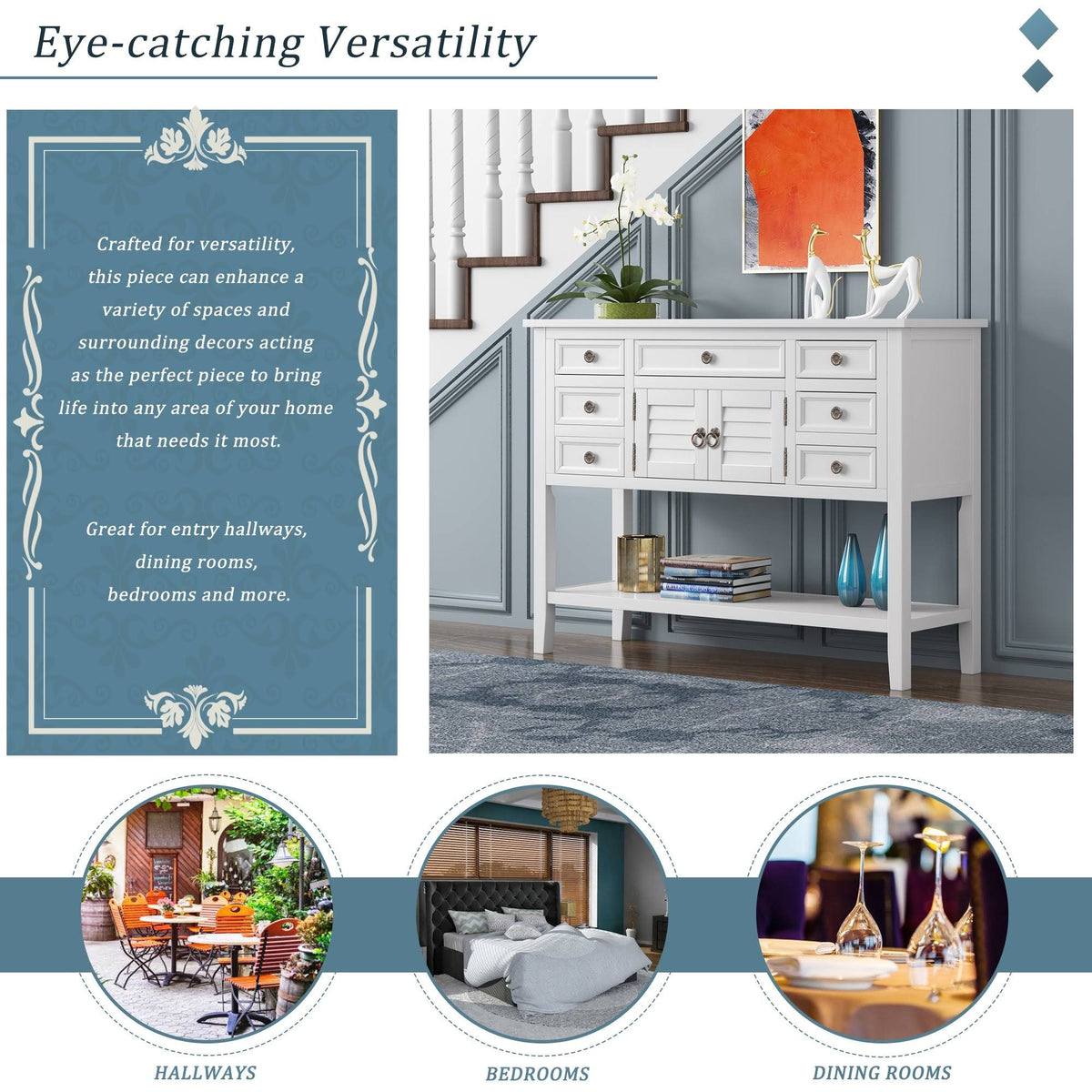 Green 7 Drawer Console Table with Cabinet H99380