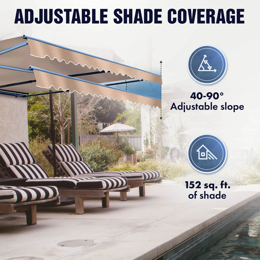 Gray White Striped Motorized Retractable Patio Awning M132592