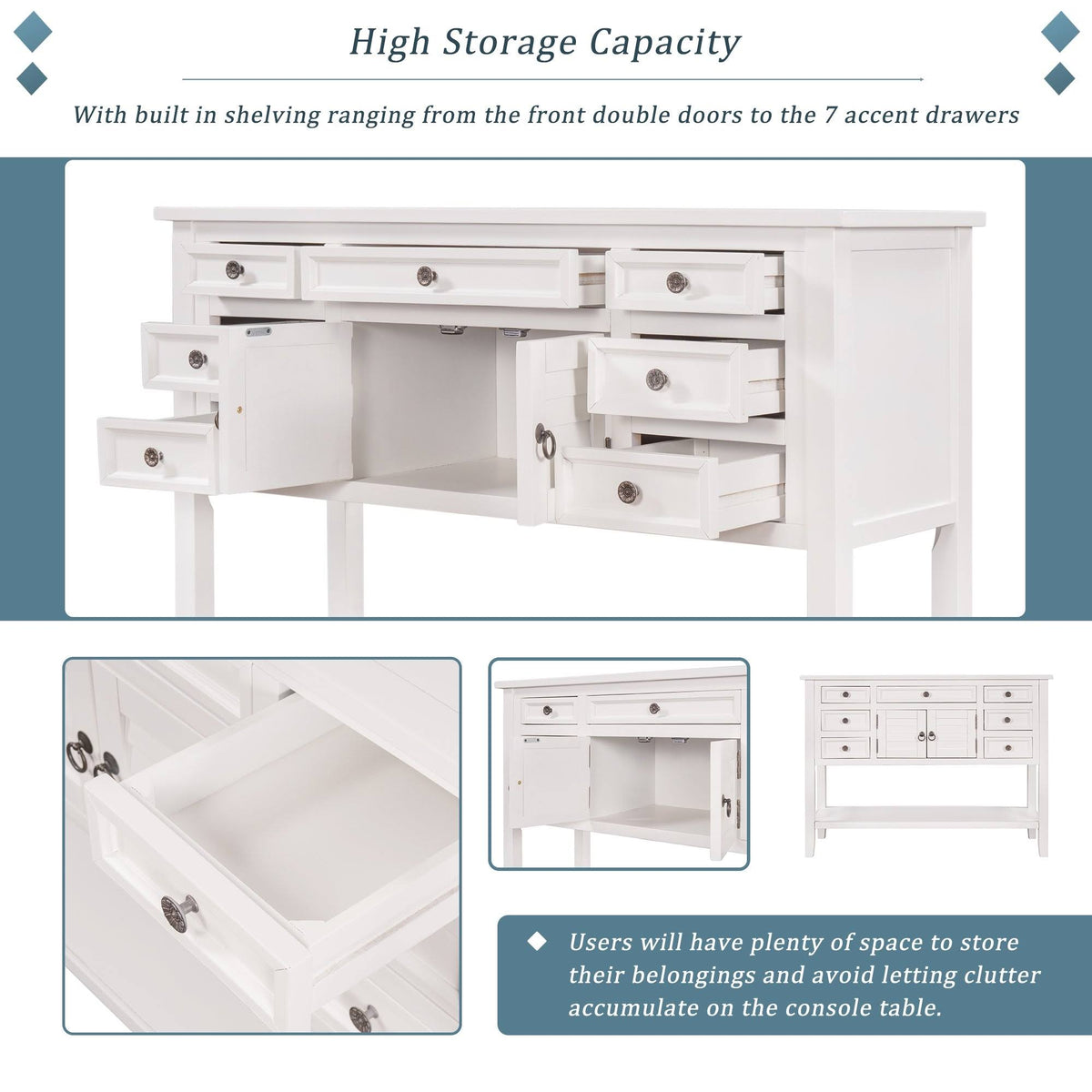 Green 7 Drawer Console Table with Cabinet H99380